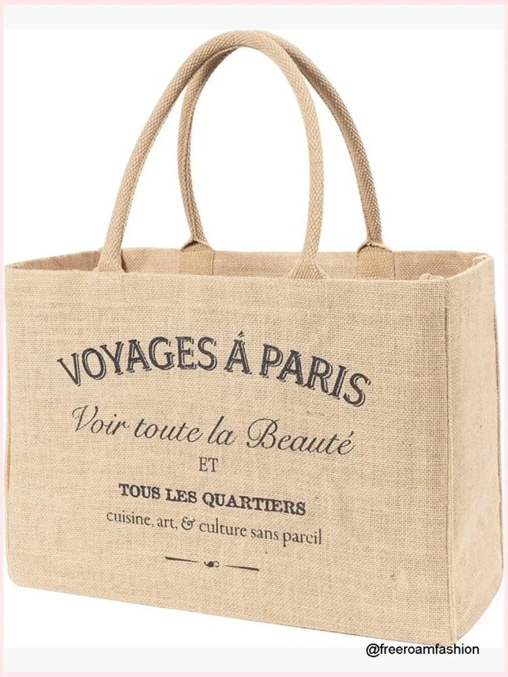Jute Market Tote Bag with Zipper Pocket, Reusable Grocery Shopping Bag